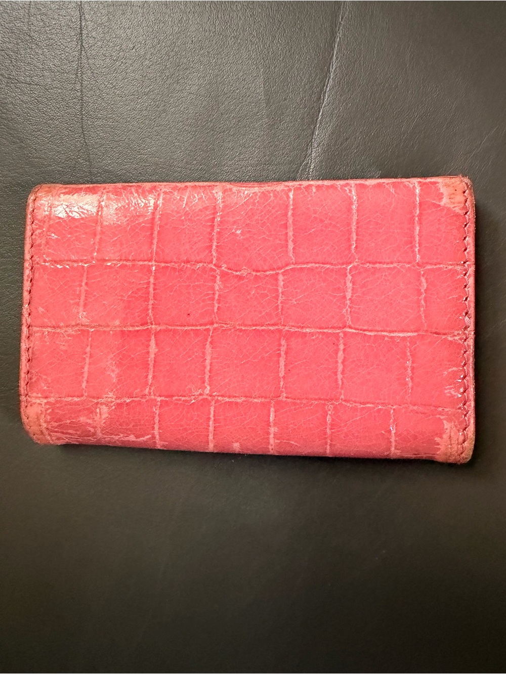 Miu Miu Light Pink Leather Croc-Embossed Key & Card Holder - Picture 4 of 8